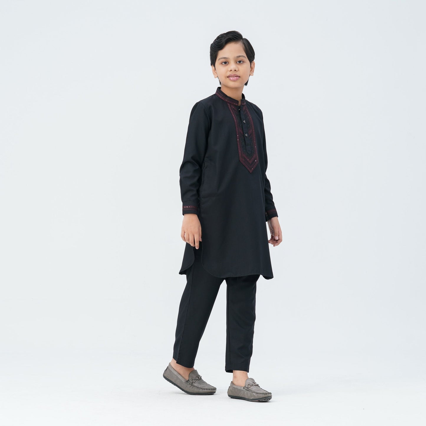 Boy's Black Linen Viscose Kabli