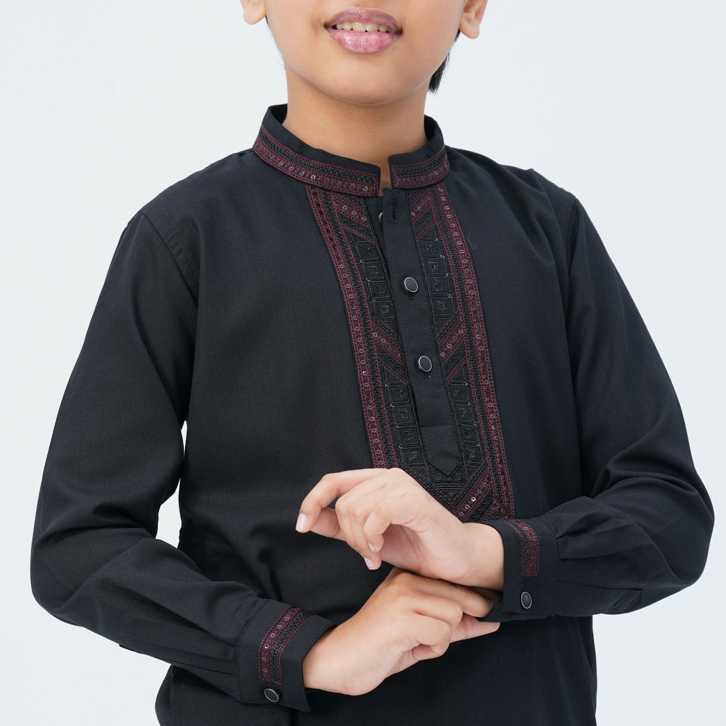 Boy's Black Linen Viscose Kabli