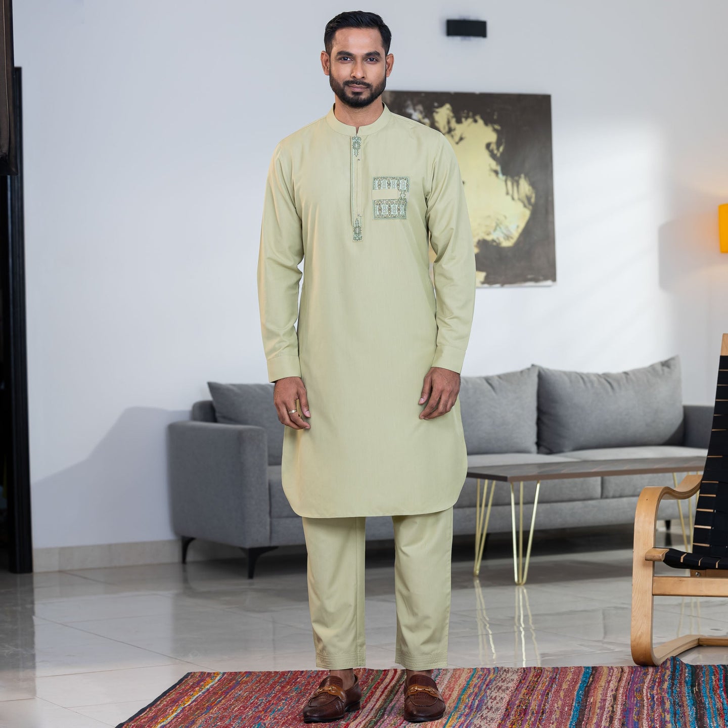 Men's Mint Embroidered Kabli Set