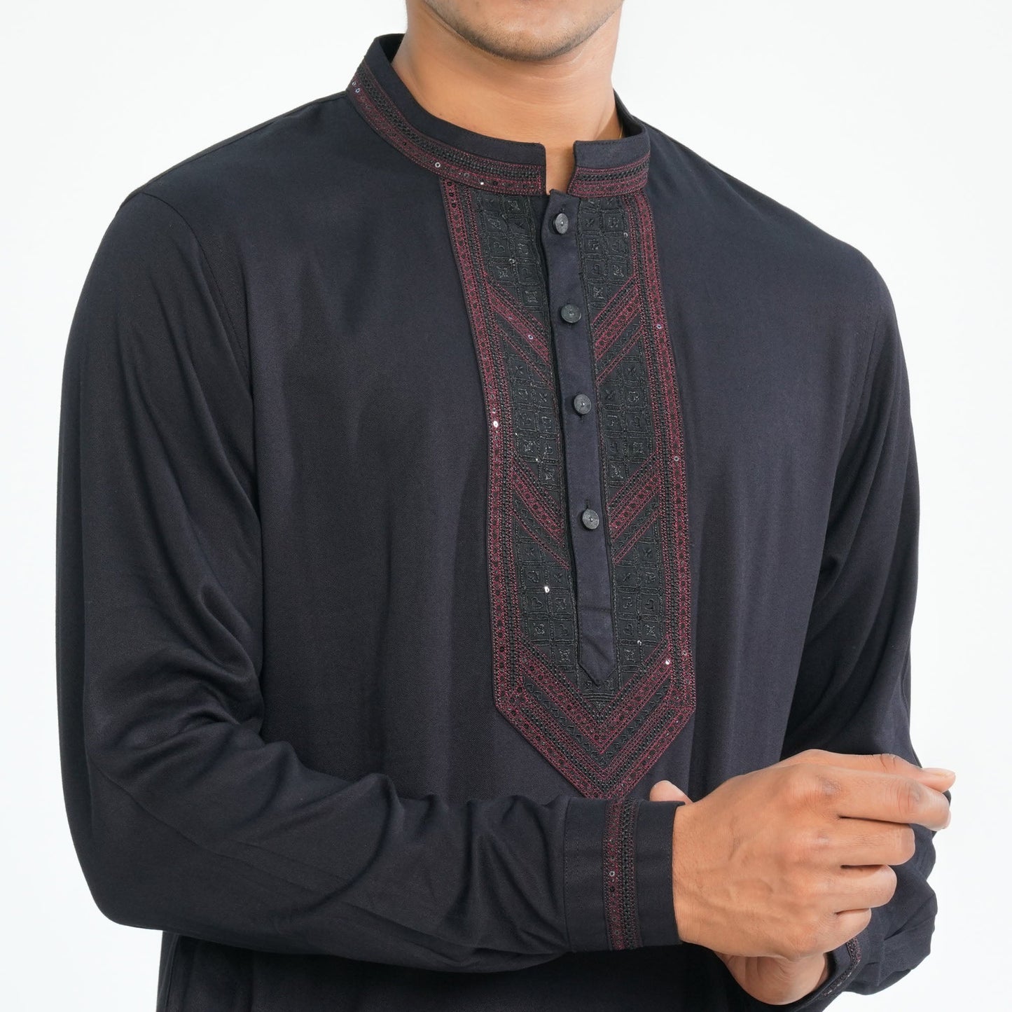 Men Black Linen Kabli Set
