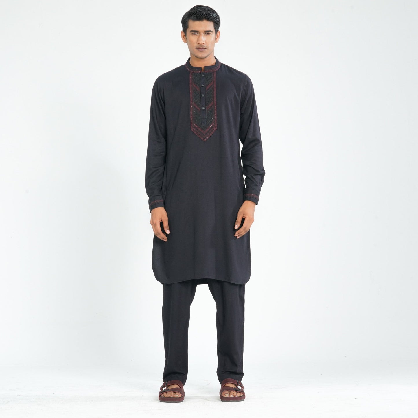 Men Black Linen Kabli Set