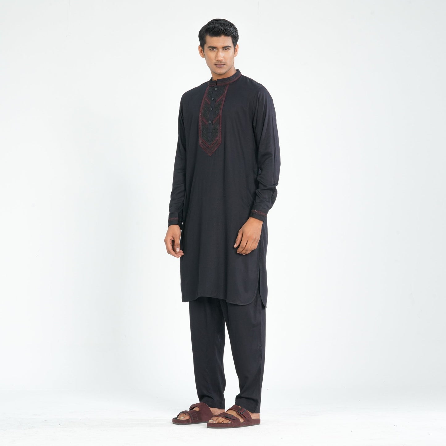 Men Black Linen Kabli Set
