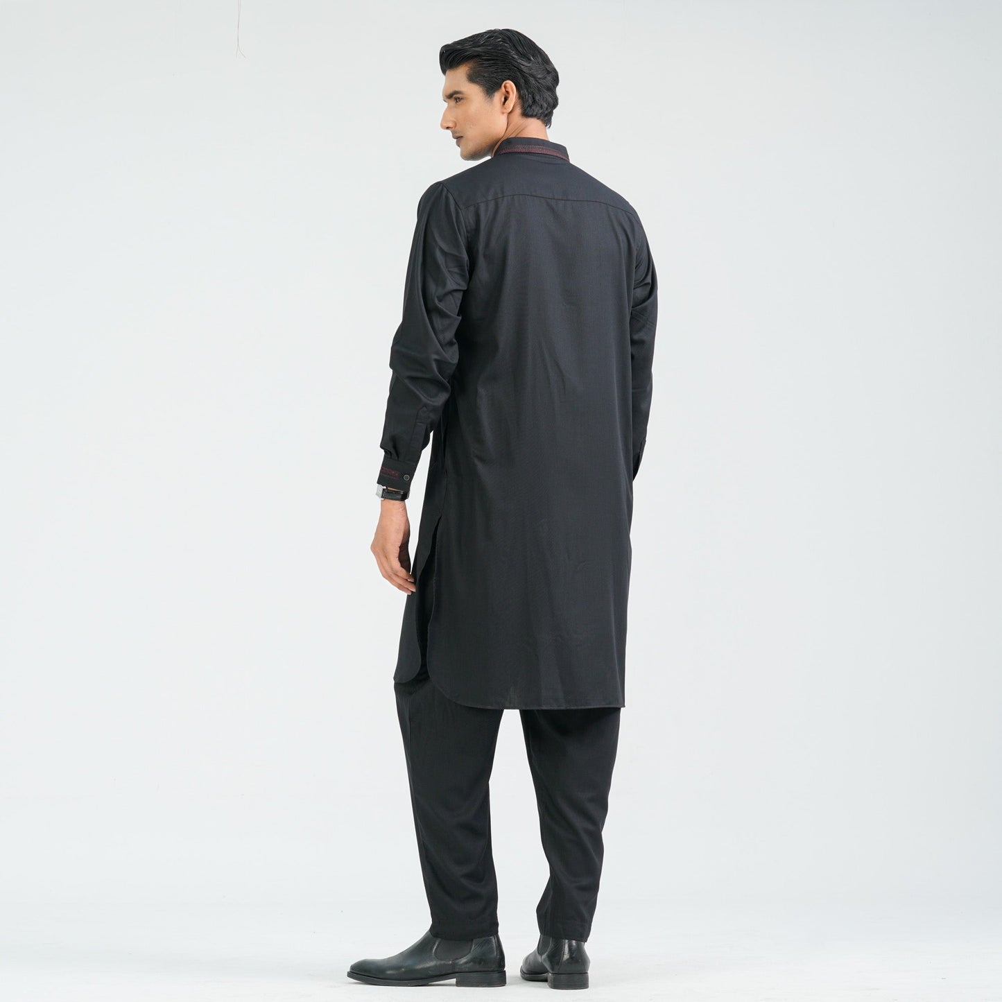 Men’s Black Embroidered Viscose Kabli