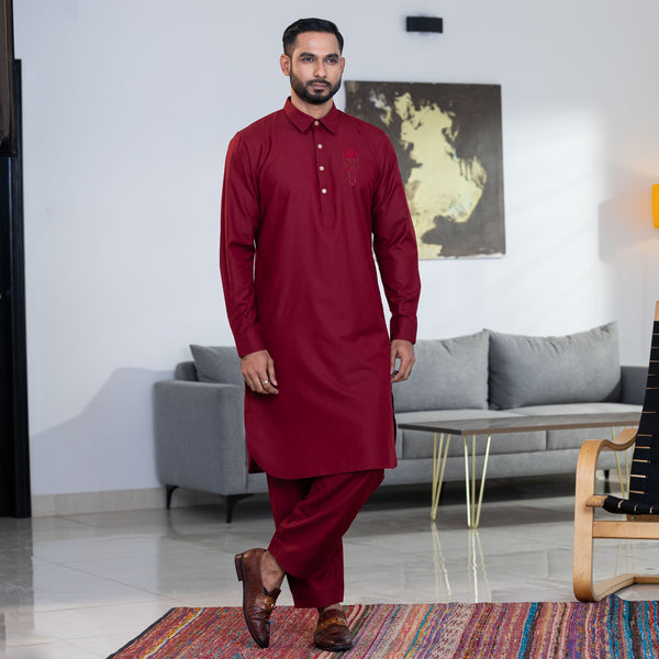 Men's Maroon Kabli Set