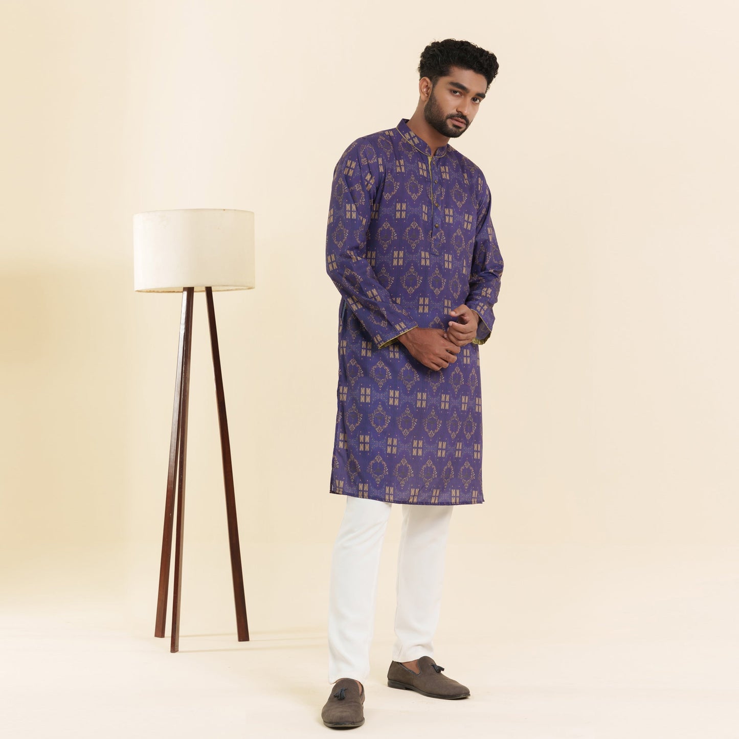 Mens Basic Panjabi- Violet Print