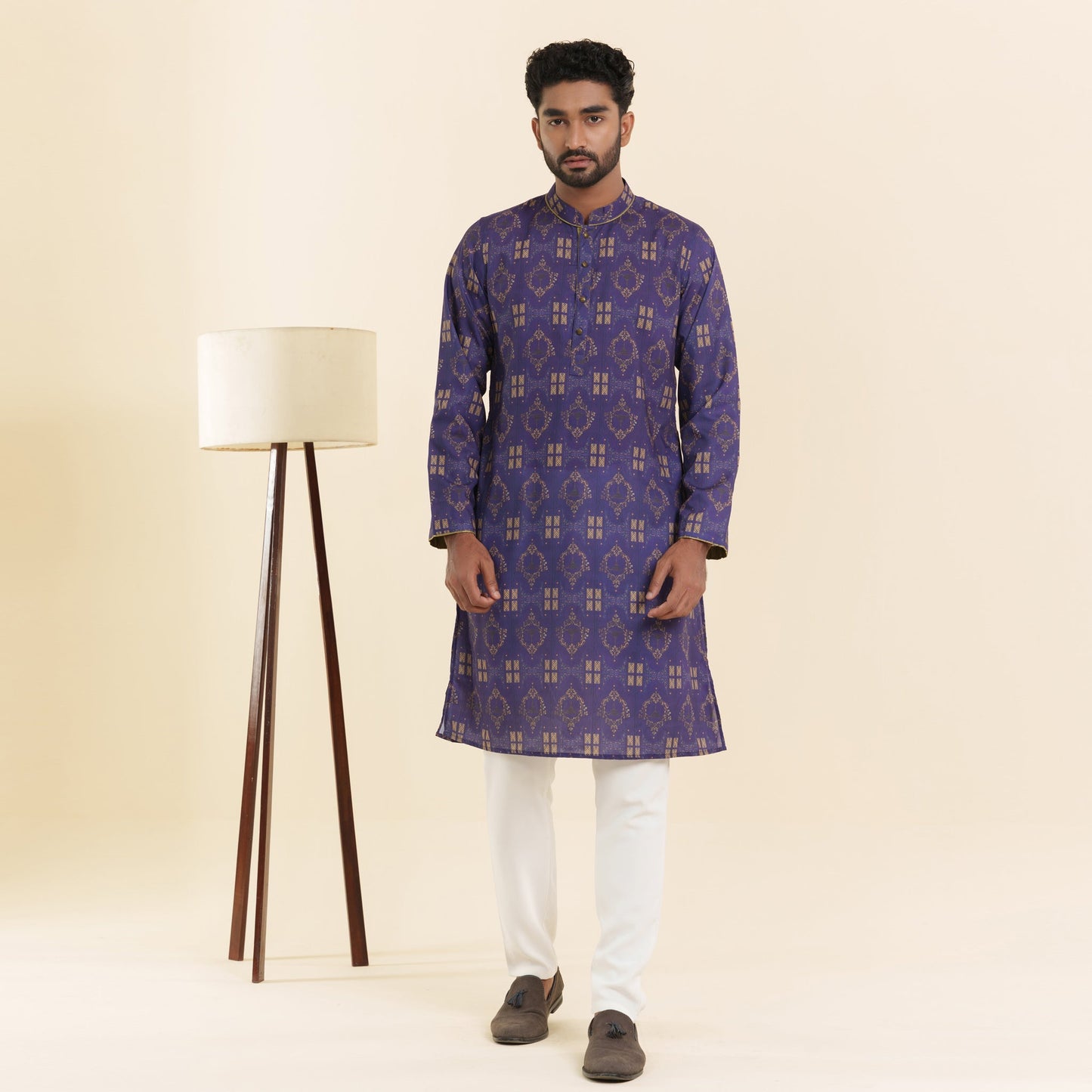 Mens Basic Panjabi- Violet Print