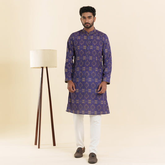 Mens Basic Panjabi- Violet Print