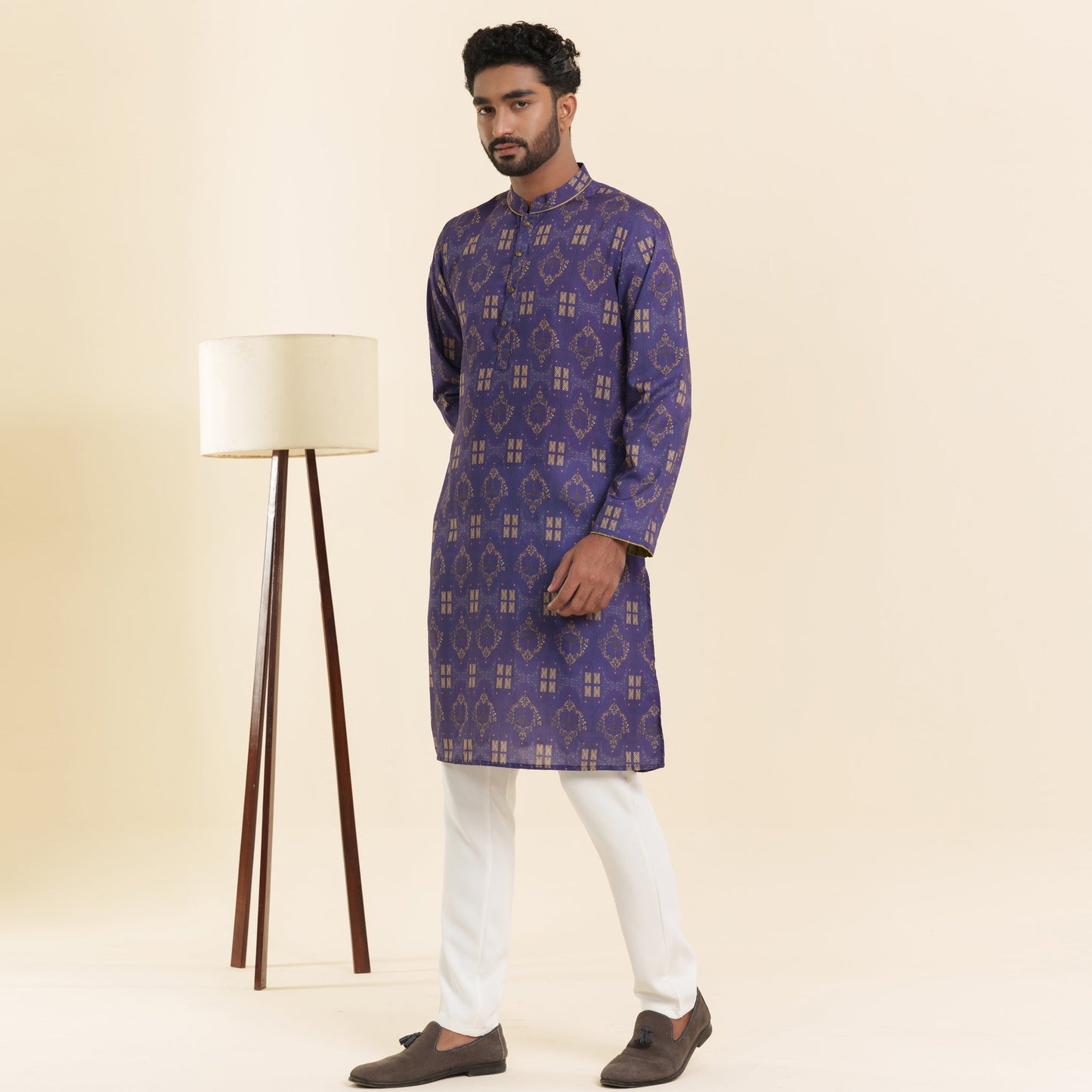 Mens Basic Panjabi- Violet Print
