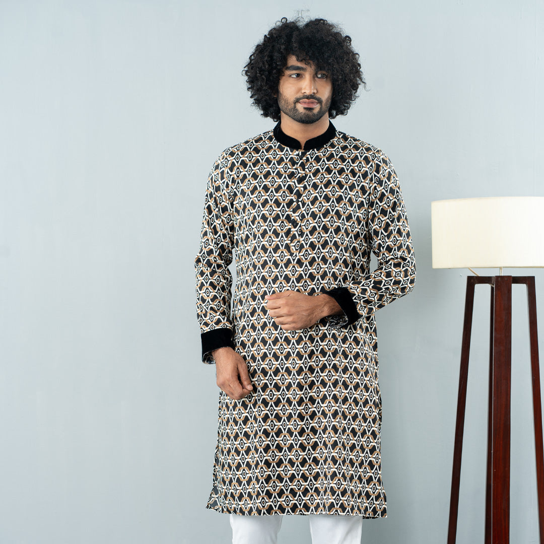 Mens Basic Panjabi- Black Lvory