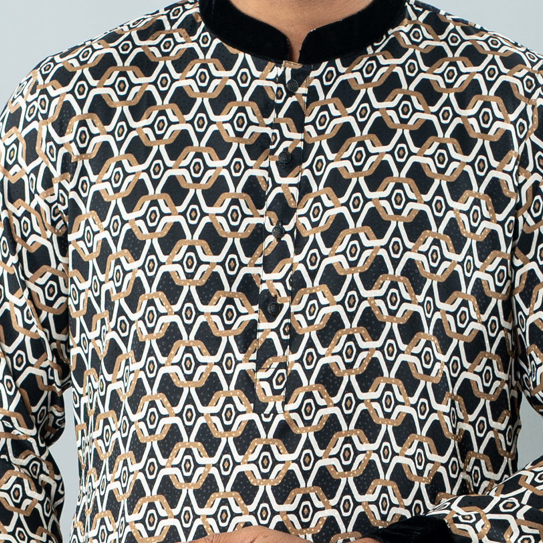 Mens Basic Panjabi- Black Lvory