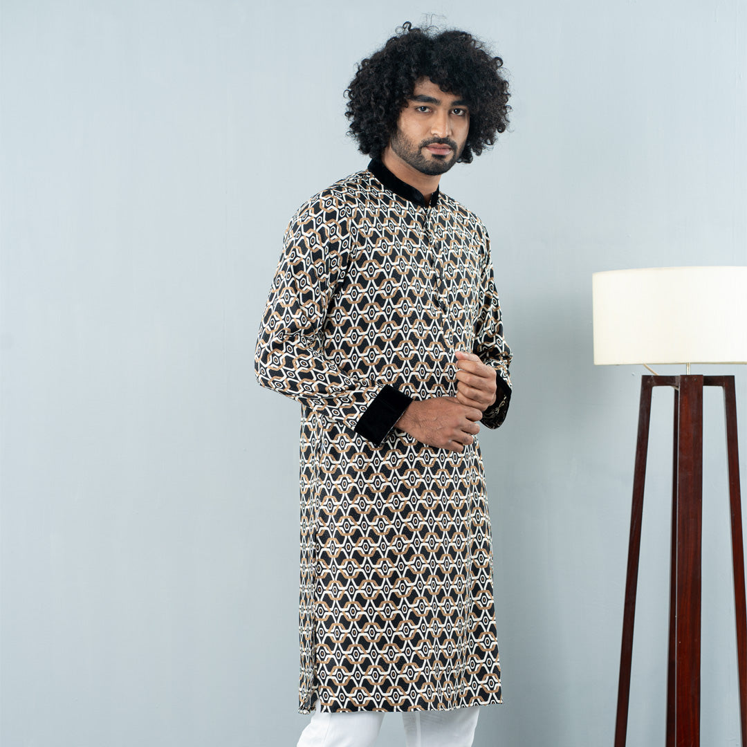 Mens Basic Panjabi- Black Lvory