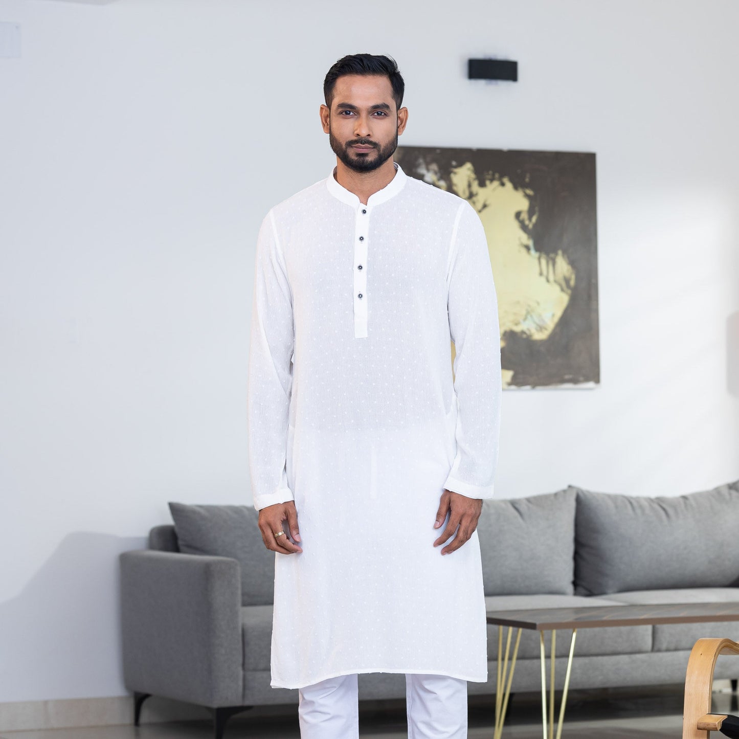 Mens White Dot Basic Panjabi
