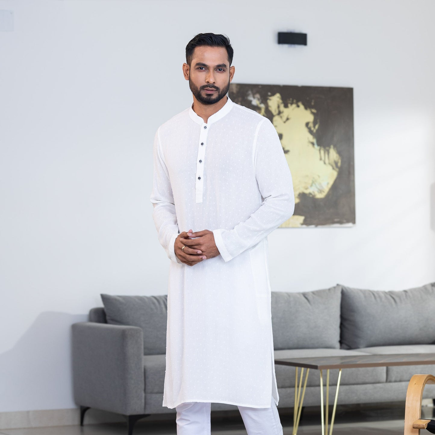 Mens White Dot Basic Panjabi