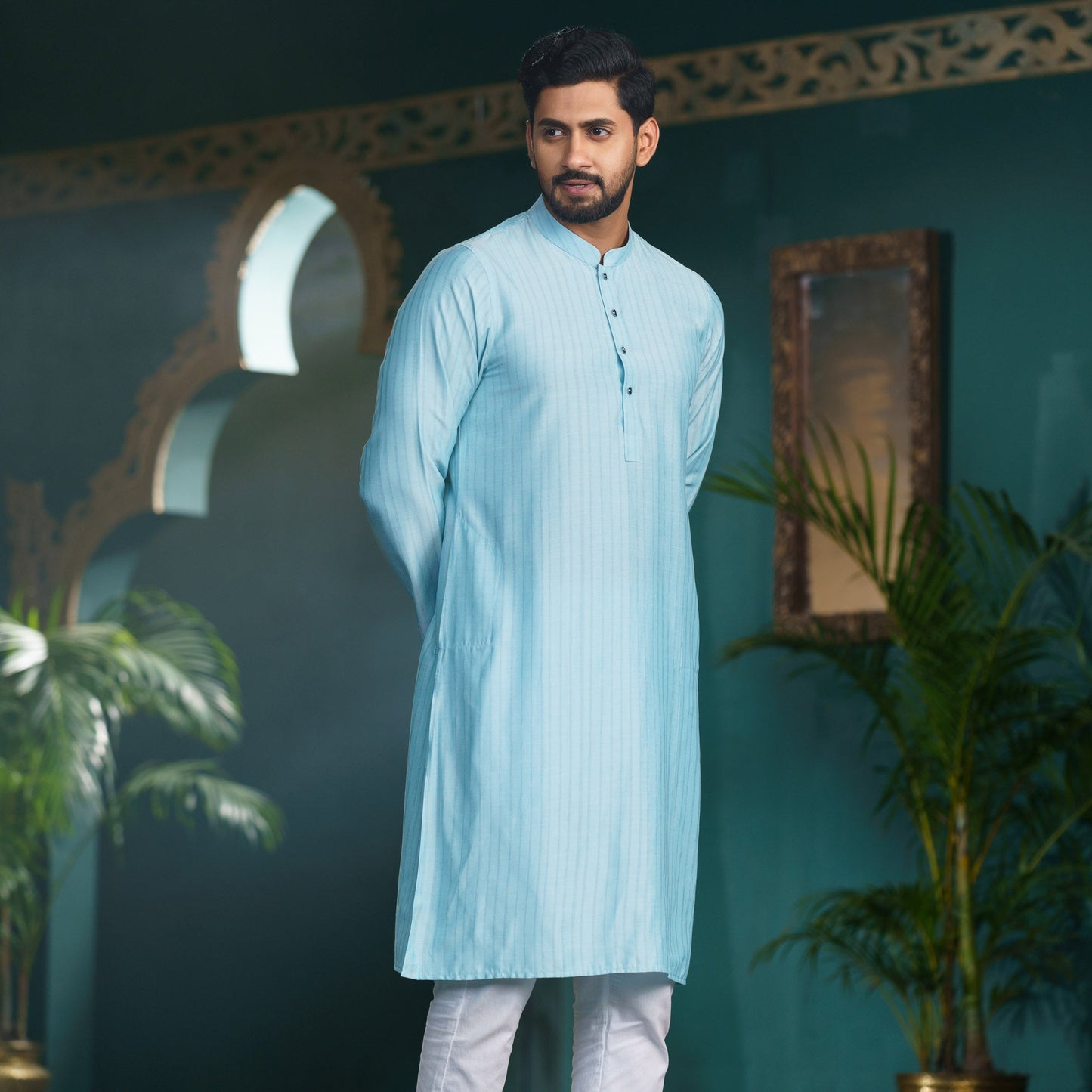 Men's Sky-Blue Basic Panjabi
