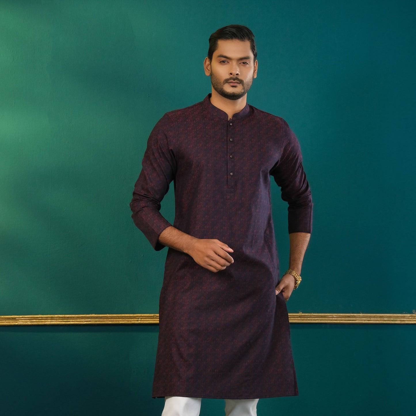Men’s Purple Jacquard Panjabi