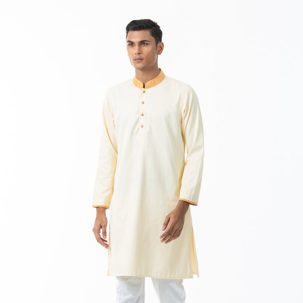 Mens Beige Jacquard Panjabi