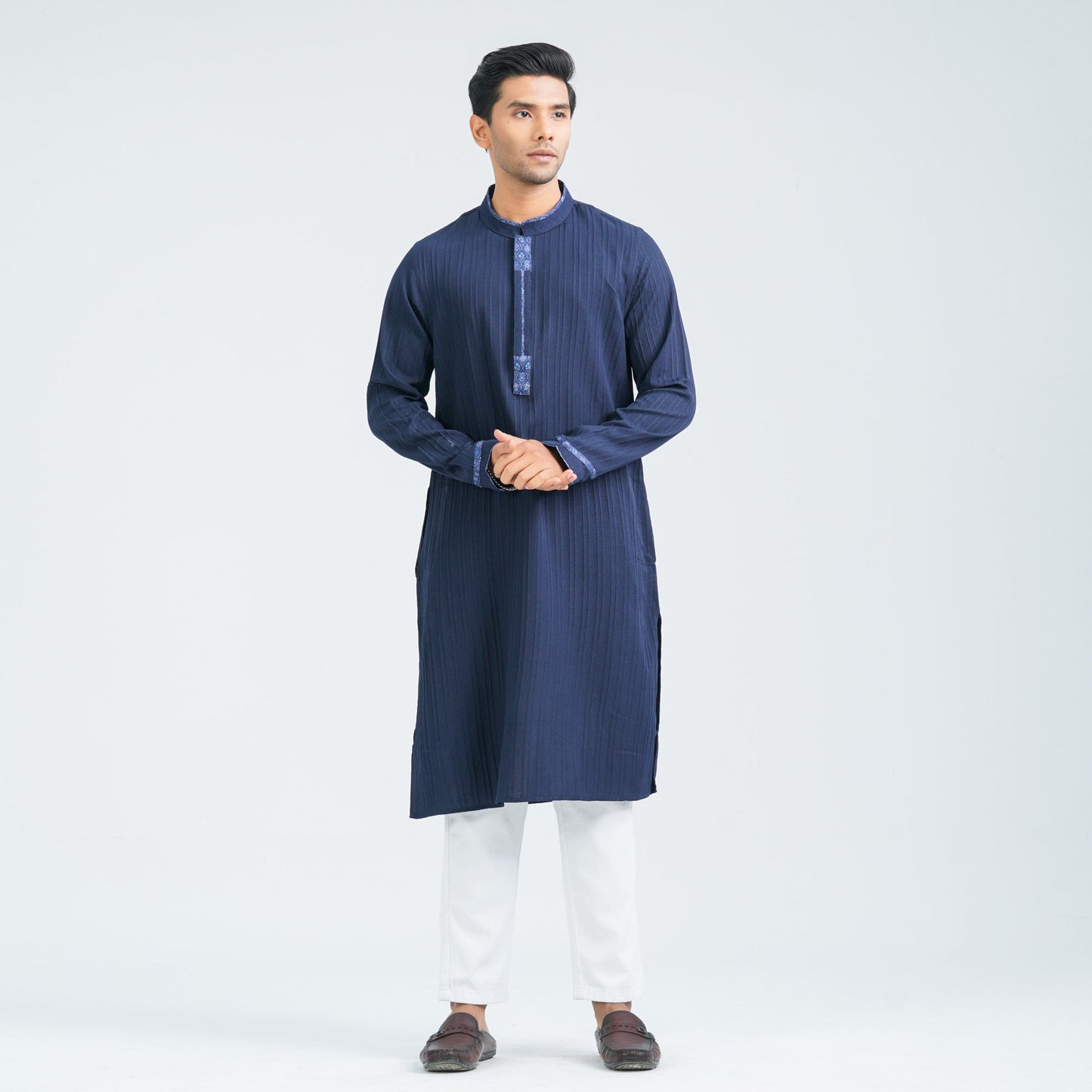 Men’s Navy Printed Blended Panjabi