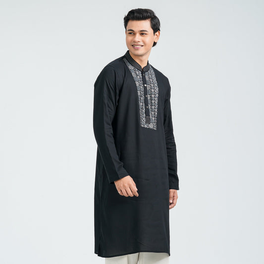 Men's Black Linen Viscose Panjabi
