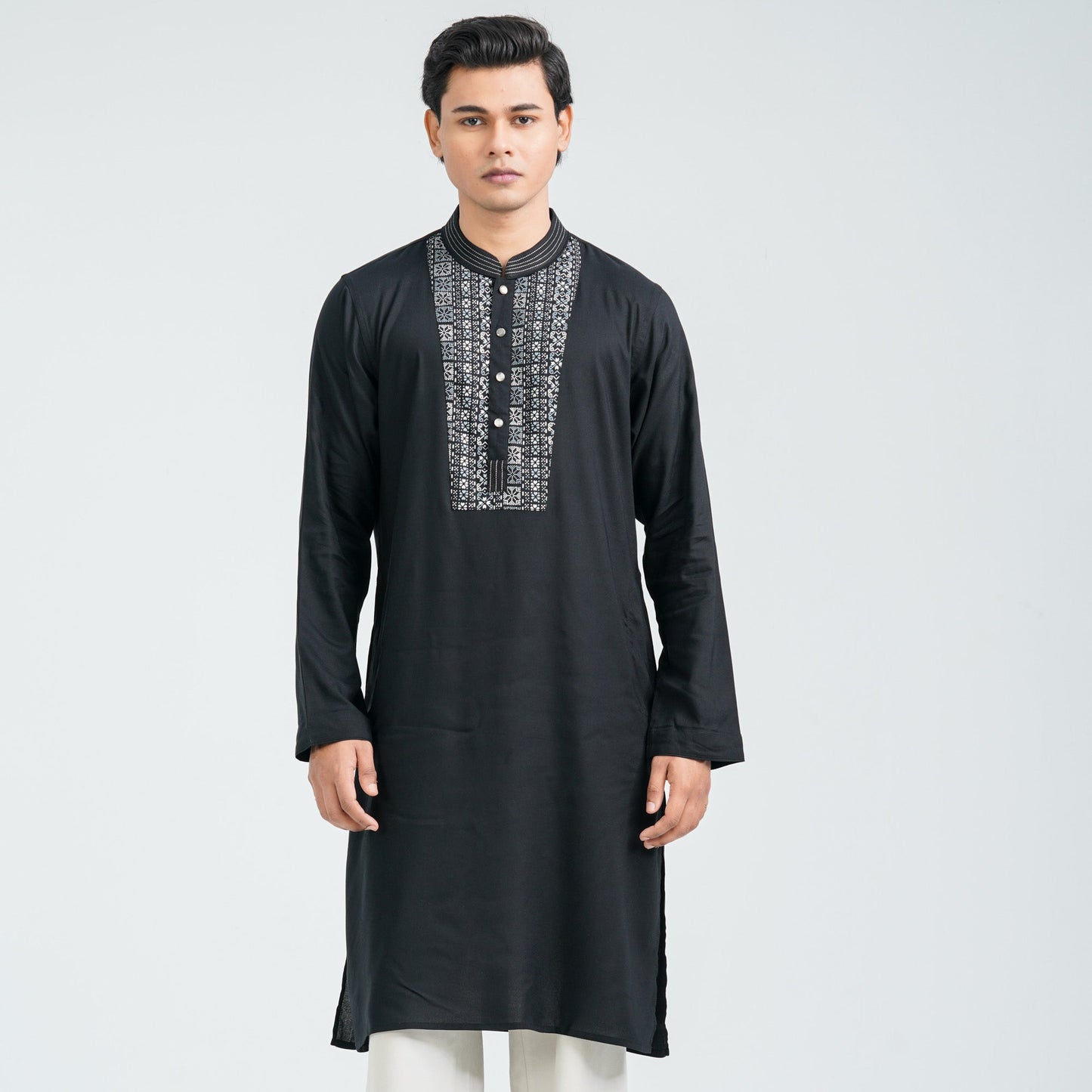 Men's Black Linen Viscose Panjabi