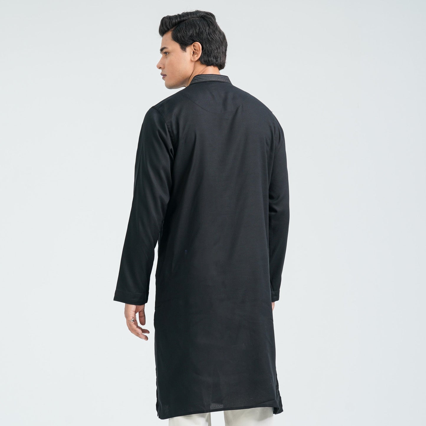 Men's Black Linen Viscose Panjabi