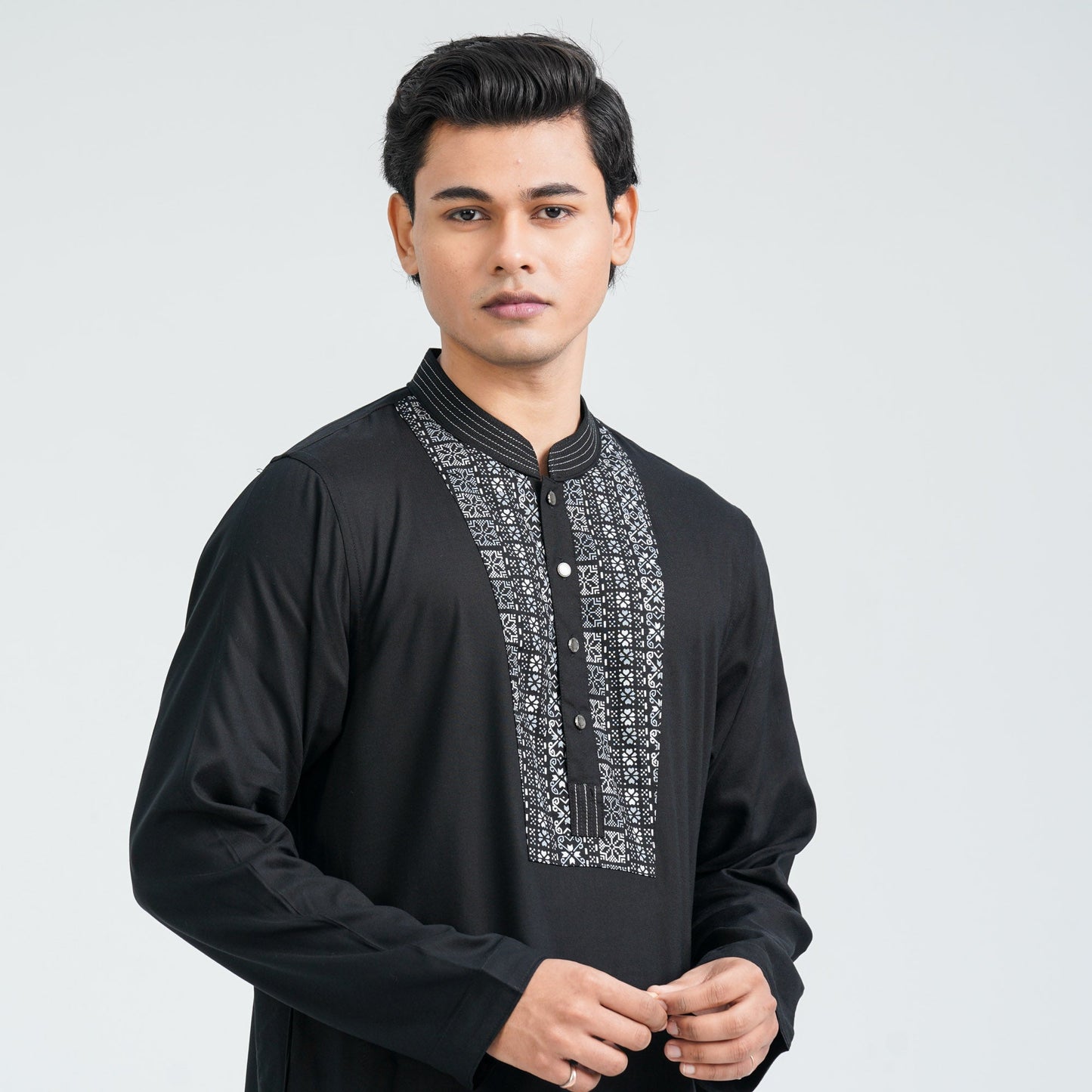 Men's Black Linen Viscose Panjabi
