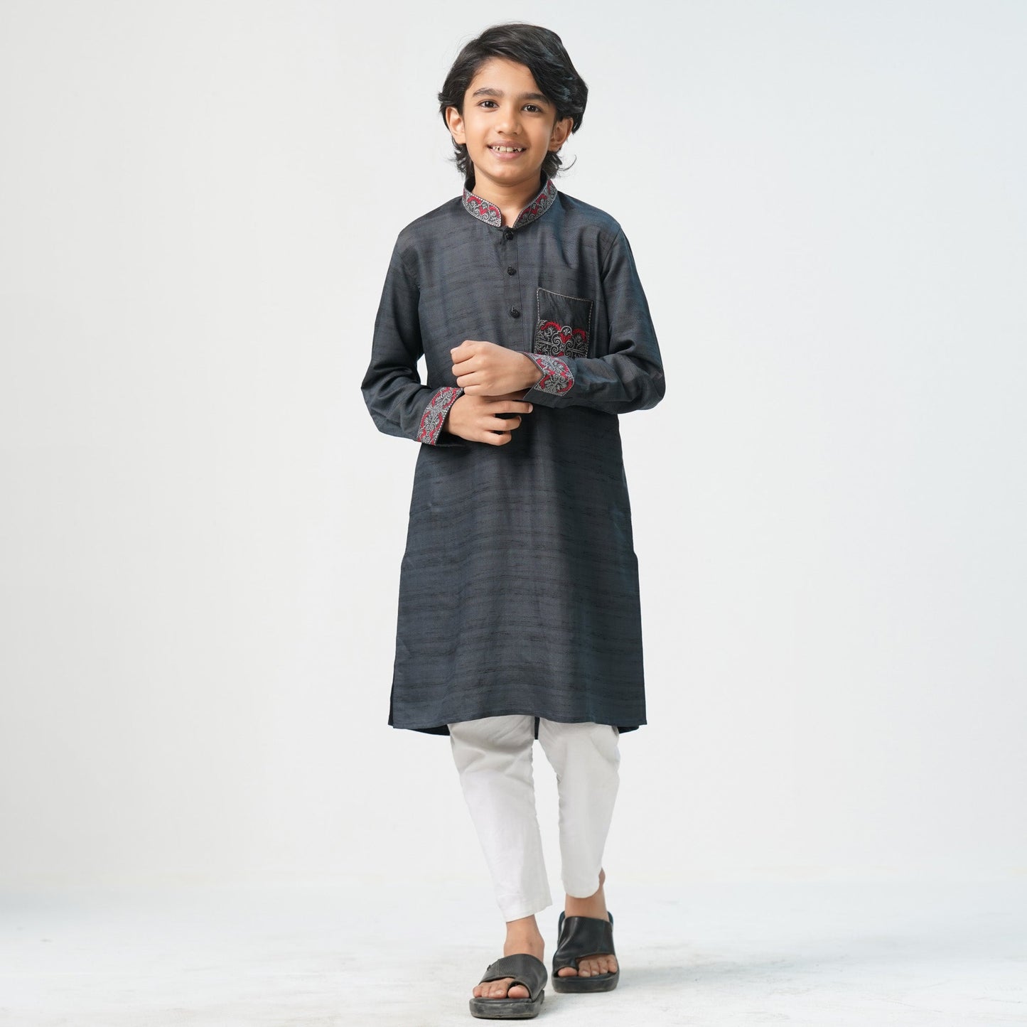 Boys Charcoal Embroidered Panjabi