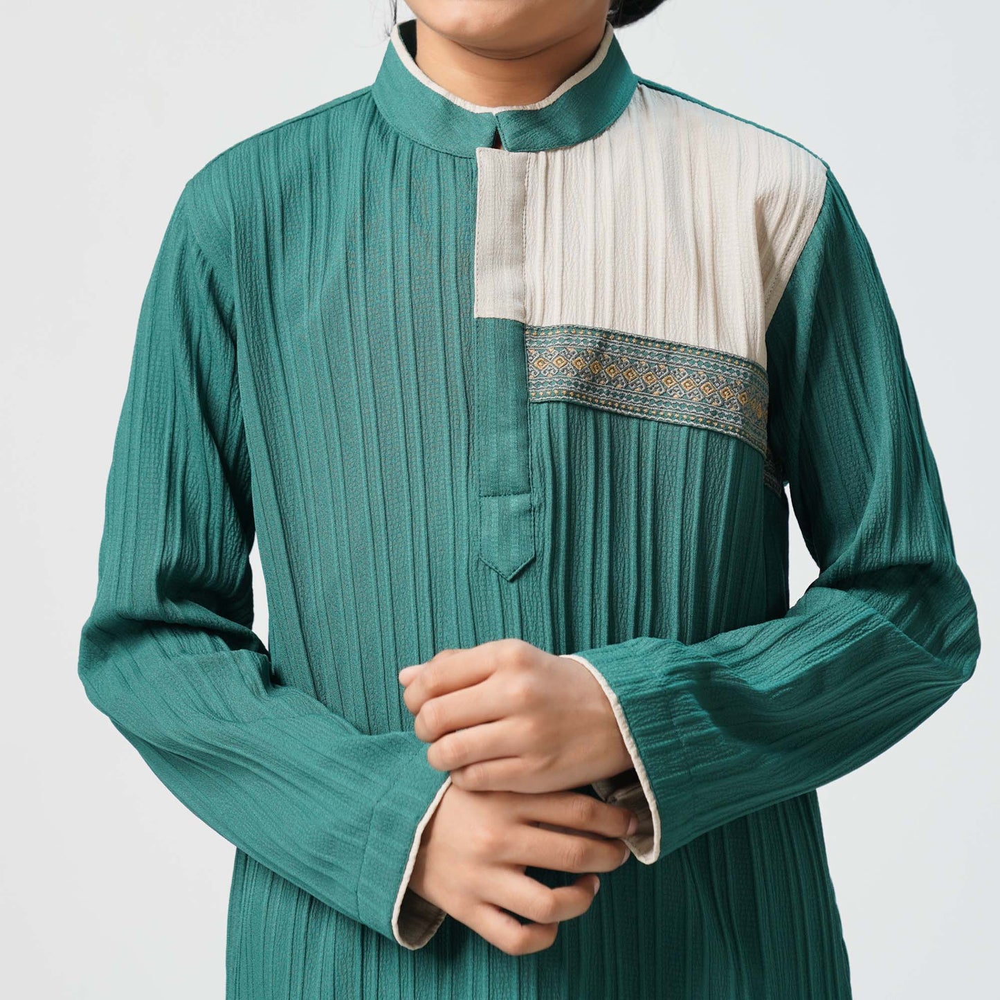Boys Bottle Green Embroidered Panjabi