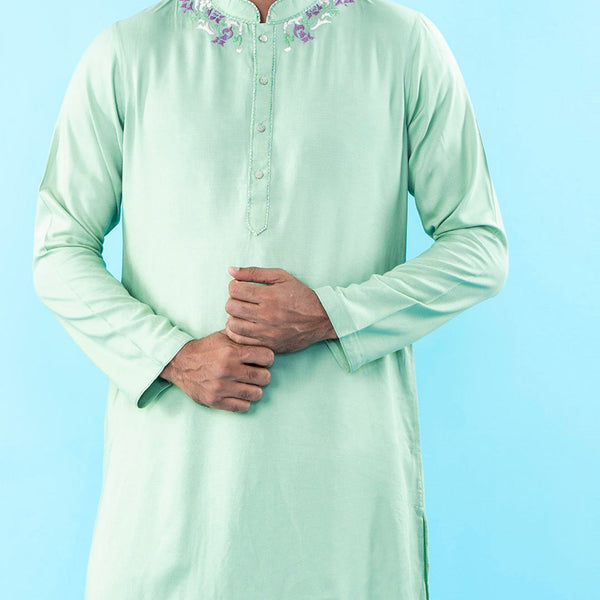 Mens Embroidery Panjabi- Mint