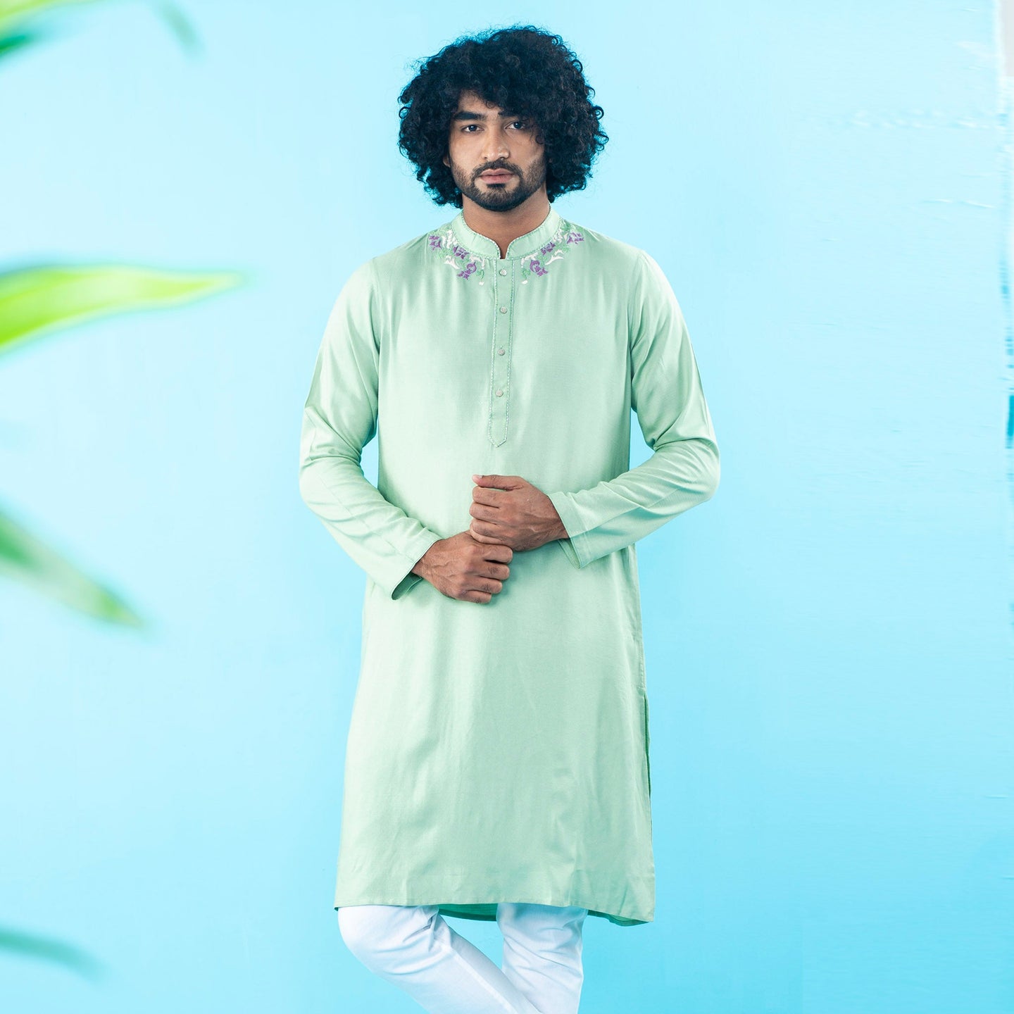 Mens Embroidery Panjabi- Mint