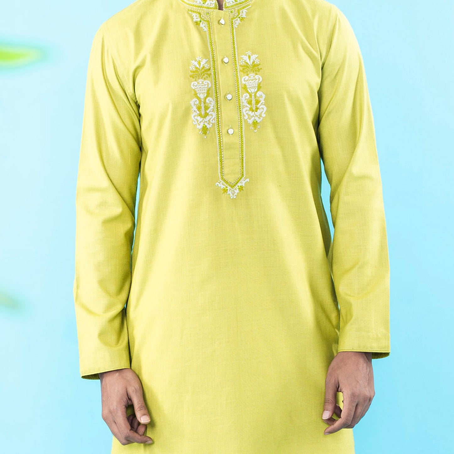 Mens Embroidery Panjabi- Lemon