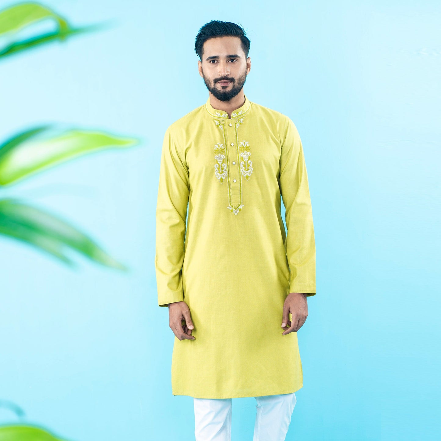 Mens Embroidery Panjabi- Lemon