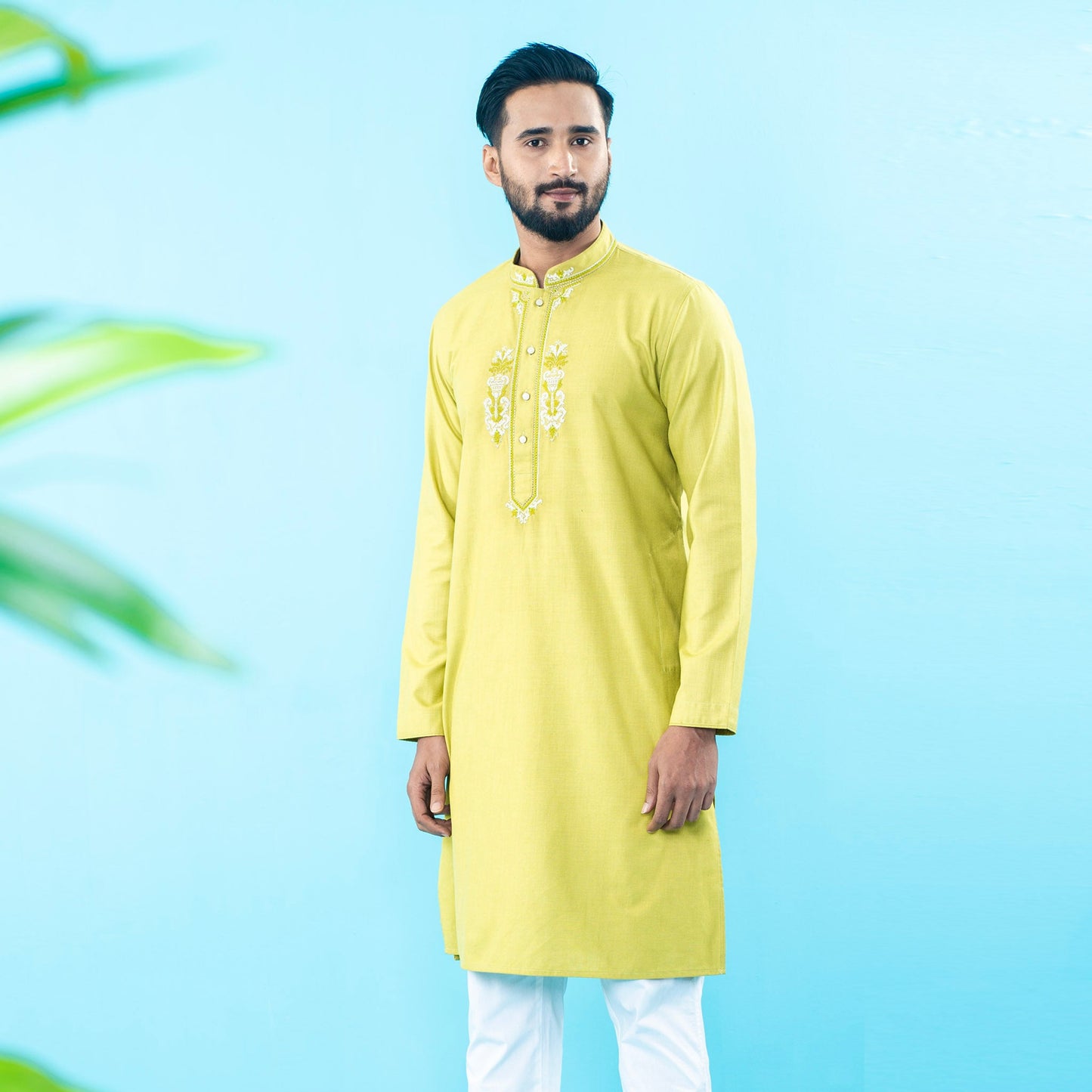 Mens Embroidery Panjabi- Lemon