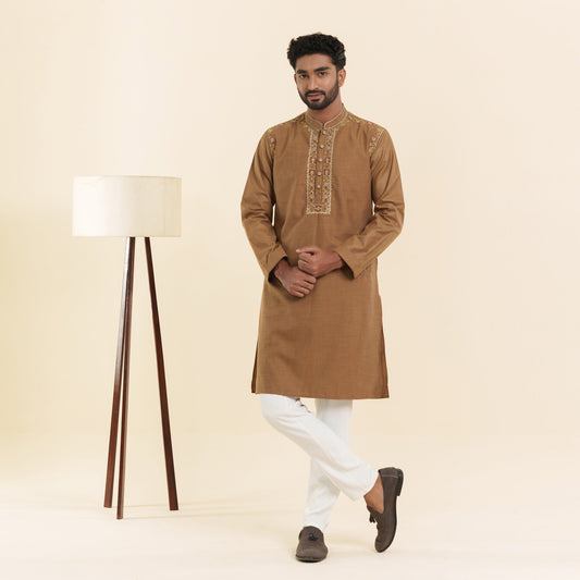 Men's Brown Embroidered Panjabi