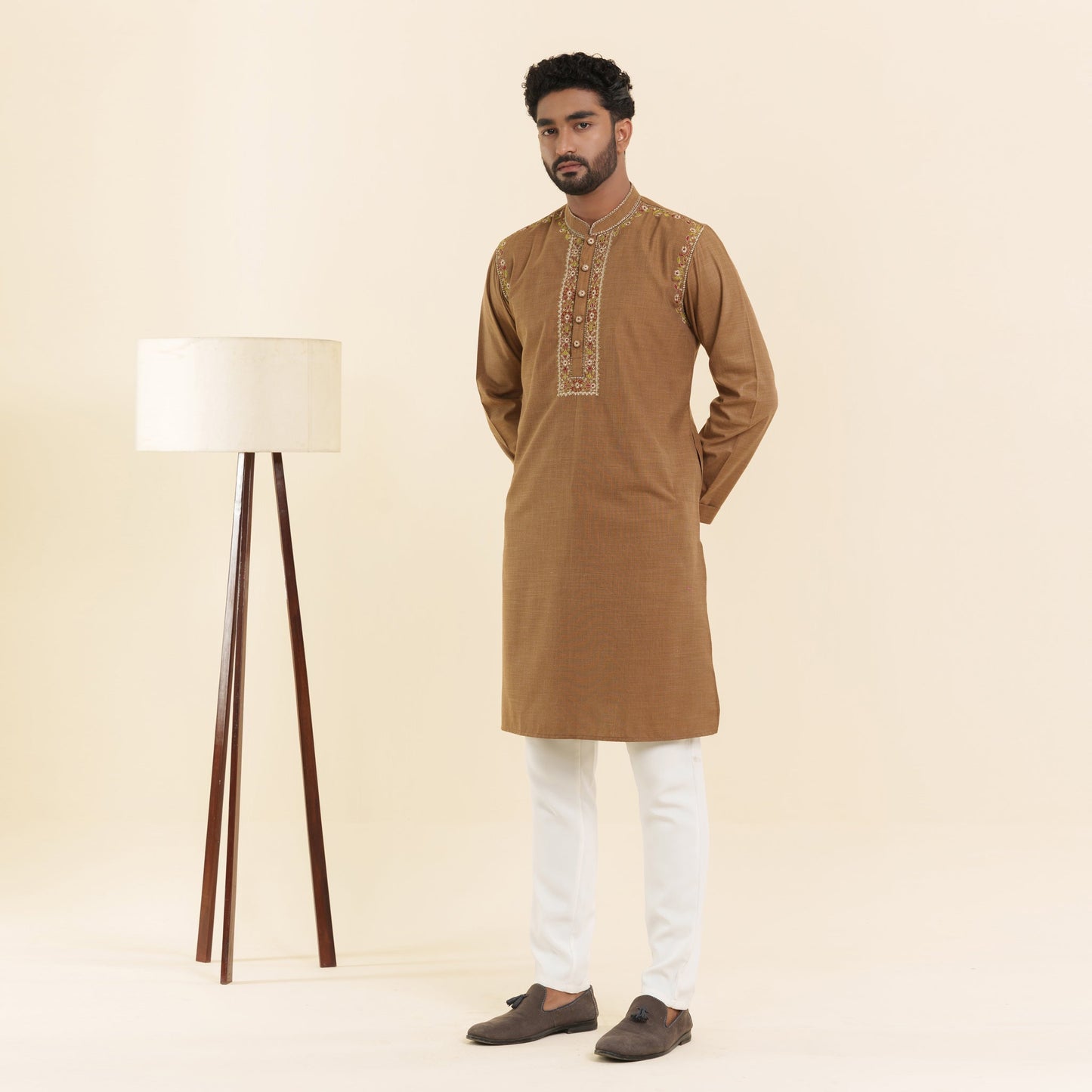 Men's Brown Embroidered Panjabi