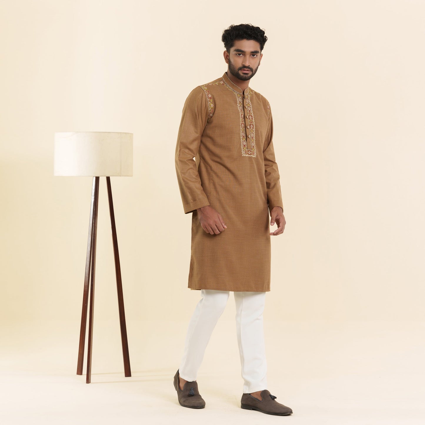 Men's Brown Embroidered Panjabi