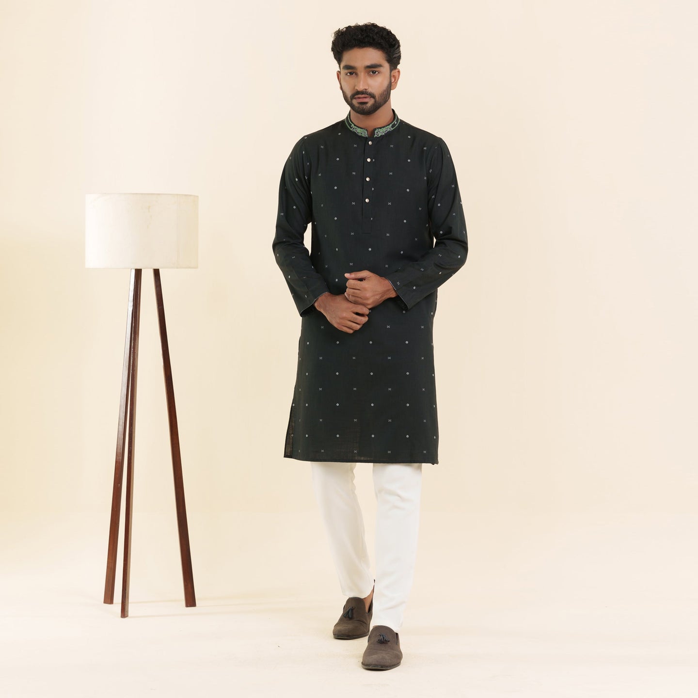 Men's Black Embroidered Panjabi