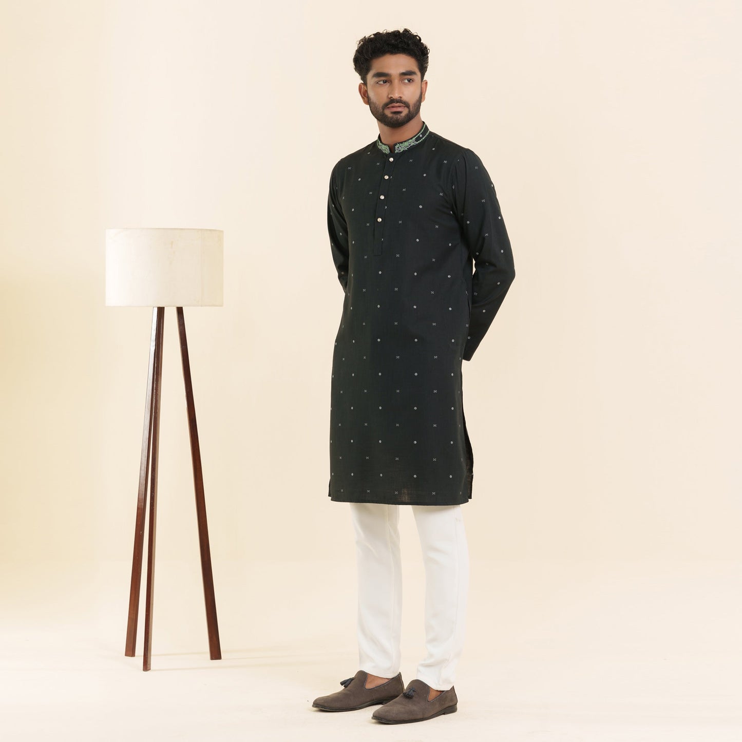 Men's Black Embroidered Panjabi