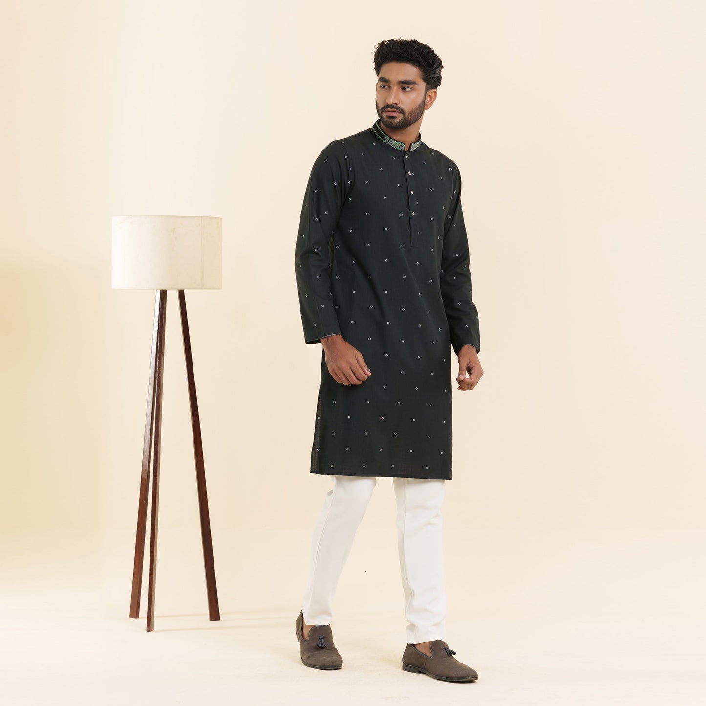 Men's Black Embroidered Panjabi