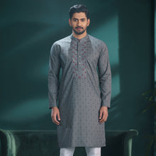 Load image into Gallery viewer, Men&#39;s Grey Print &amp; Embroidery Panjabi
