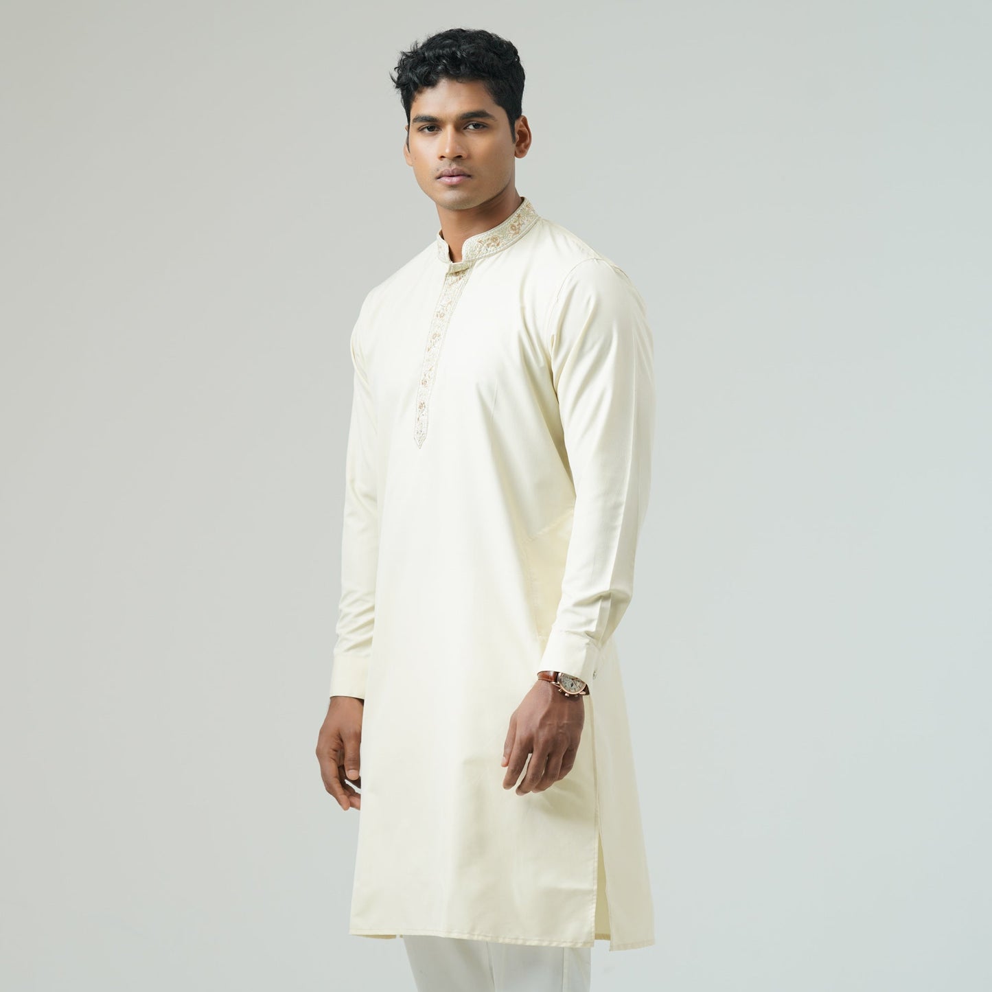 Mens Off White Embroidery Panjabi