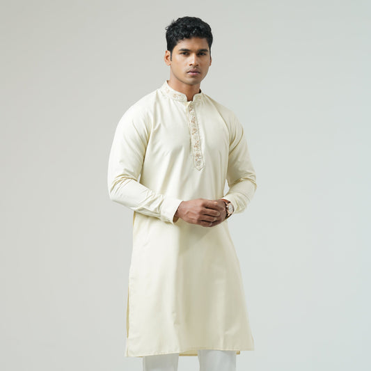 Mens Off White Embroidery Panjabi