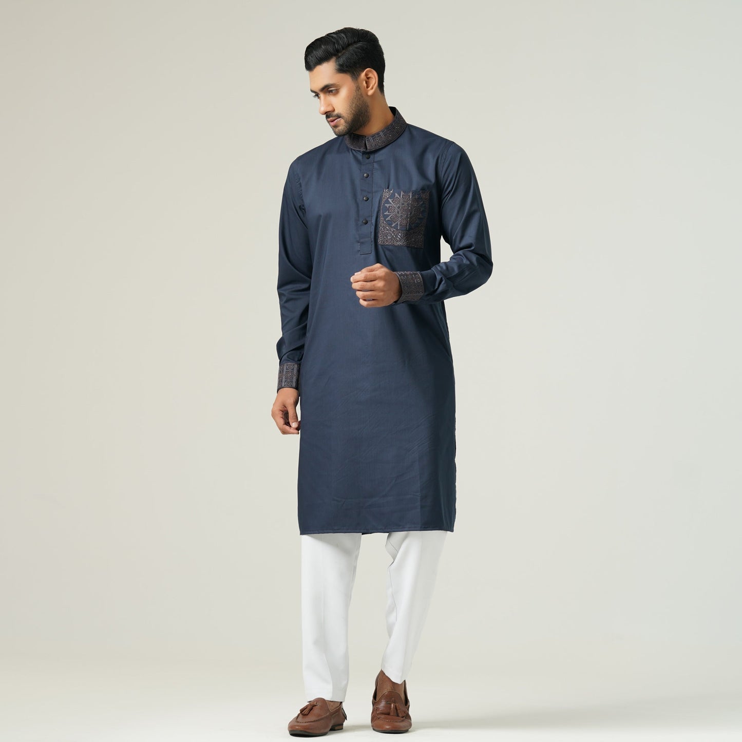 Mens Navy Embroidery Panjabi
