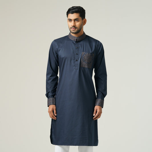 Mens Navy Embroidery Panjabi
