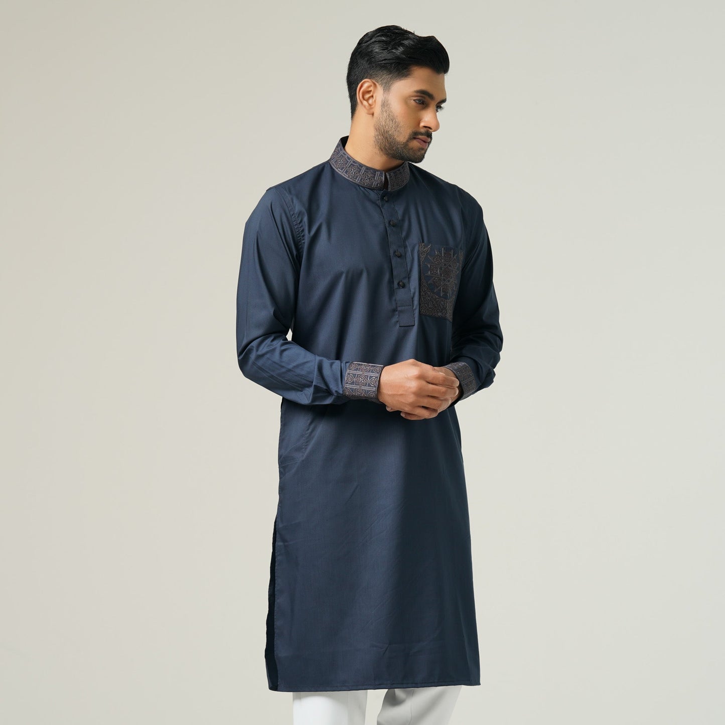 Mens Navy Embroidery Panjabi