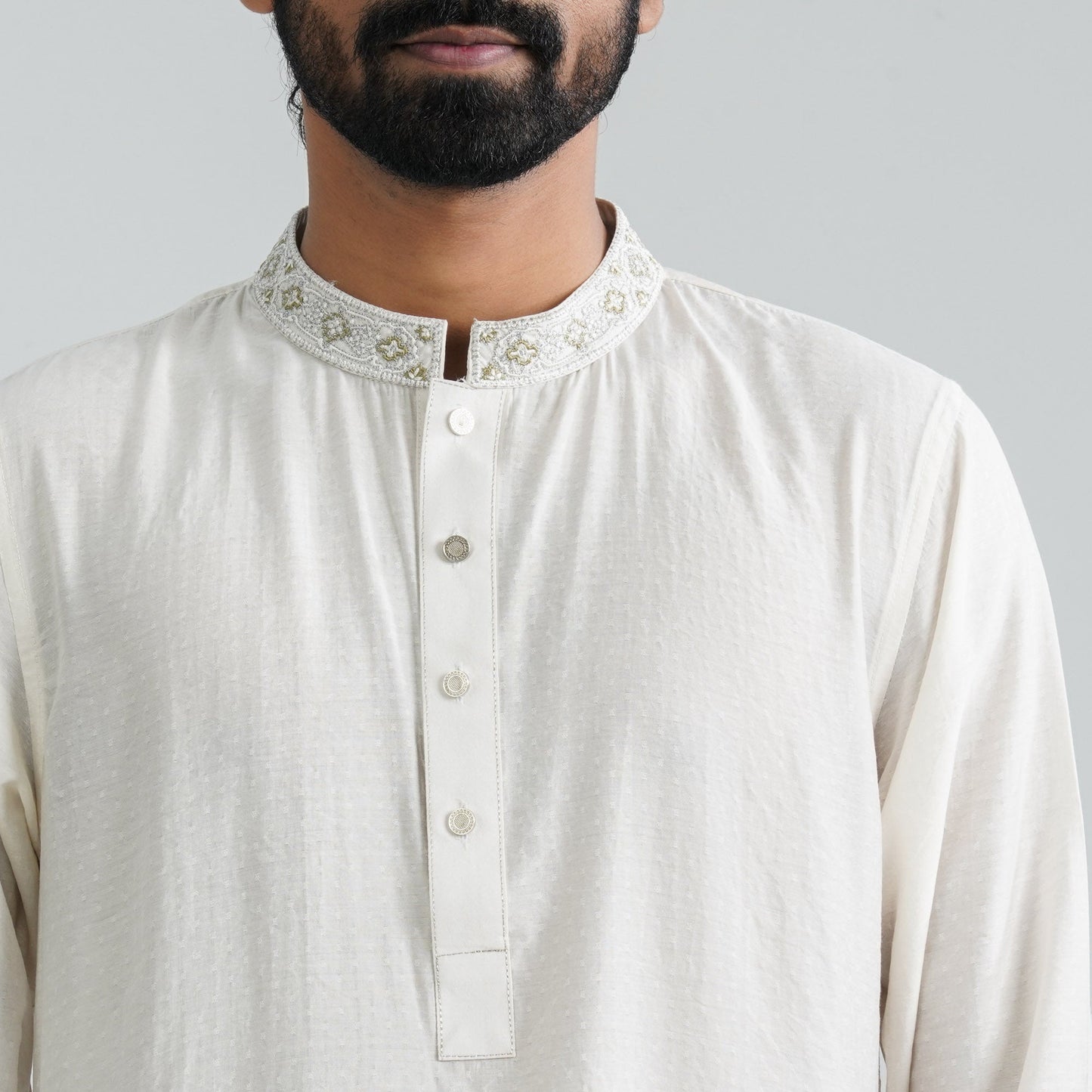 Mens Off White Embroidered Panjabi