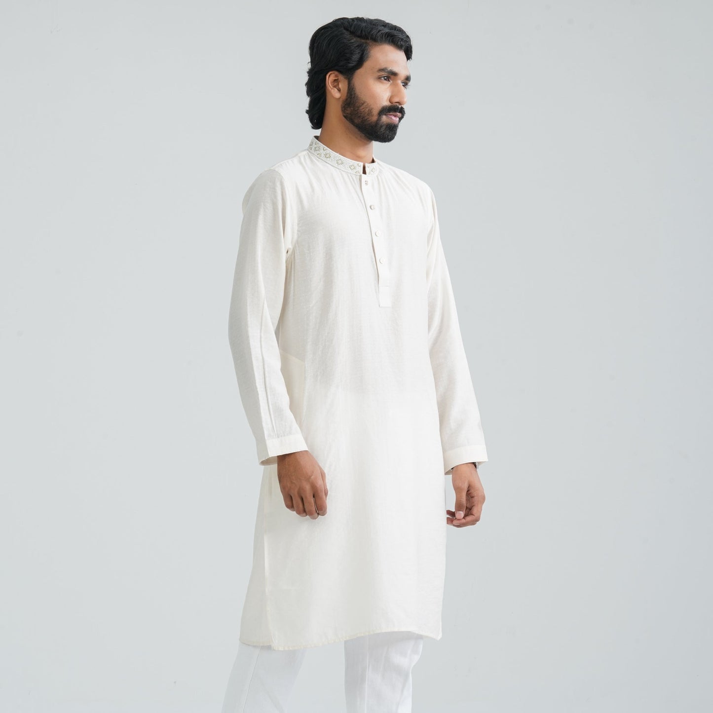 Mens Off White Embroidered Panjabi