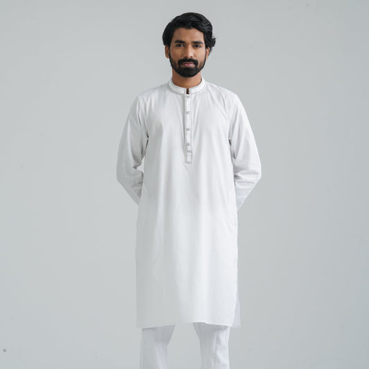 Men’s White Cotton Blend Panjabi