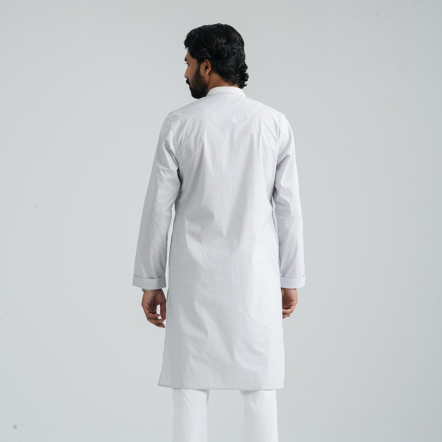 Men’s White Check Embroidery Panjabi