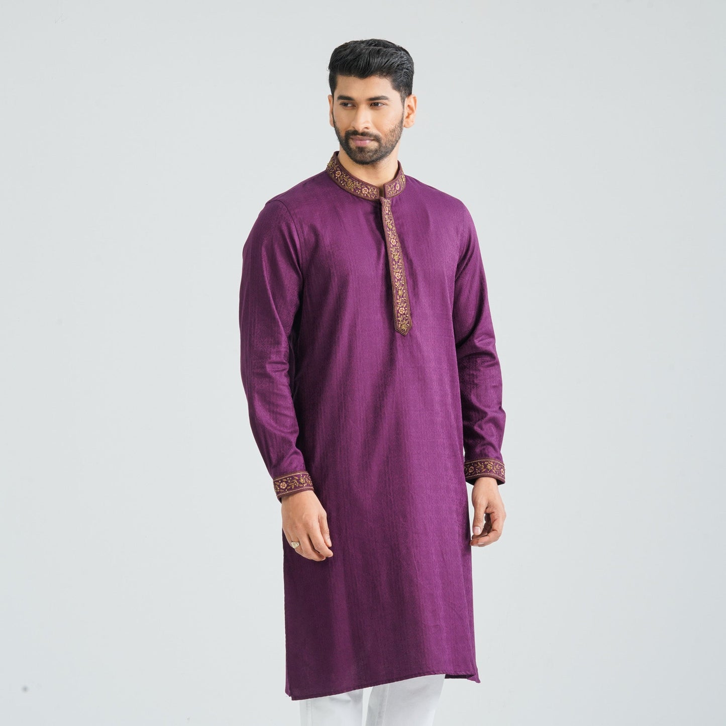 Men’s Burgundy Jacquard Panjabi