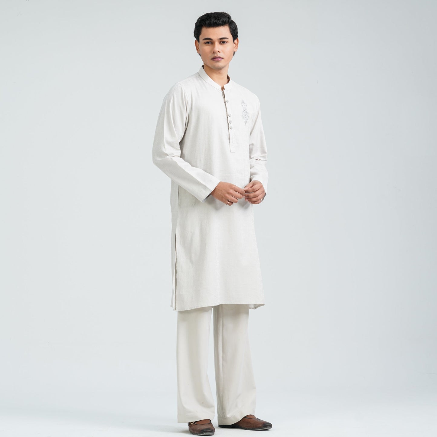 Men’s Light Grey Jacquard Panjabi